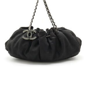 Authentic Chanel Melrose Cabas in black Jersey chain tote bag purse EUC